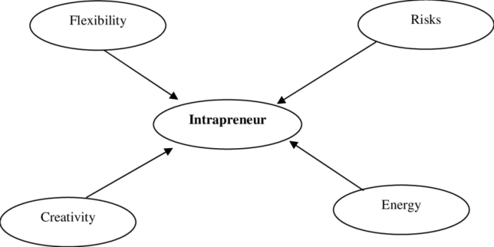 Select the characteristics of an intrapreneur